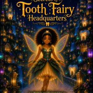 Radiant, Black tooth fairy positioned in front of the tooth fairy headquarters.